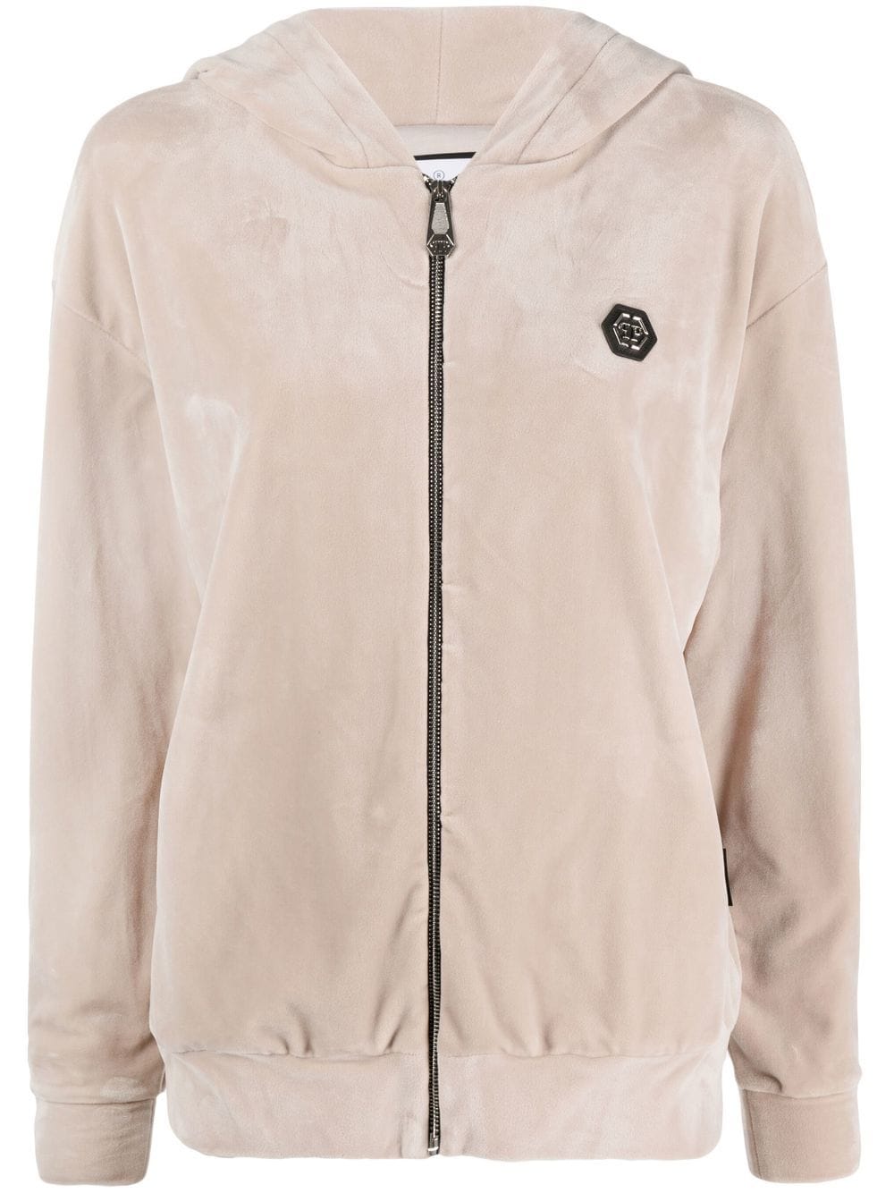 Philipp Plein skull-appliqué zip-up hoodie - Neutrals von Philipp Plein