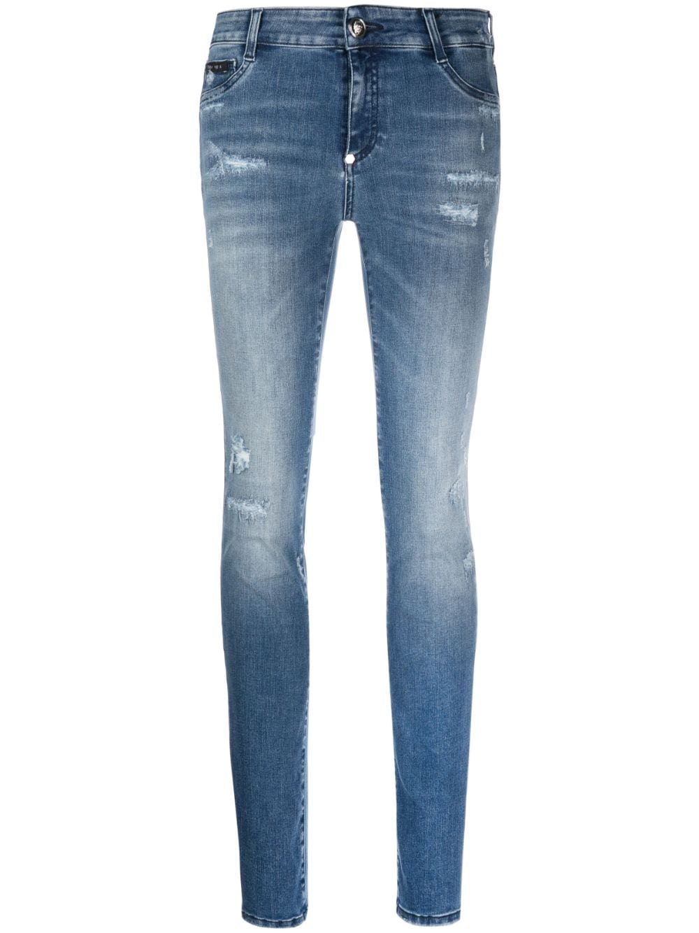 Philipp Plein skull-embroidered ripped skinny jeans - Blue von Philipp Plein