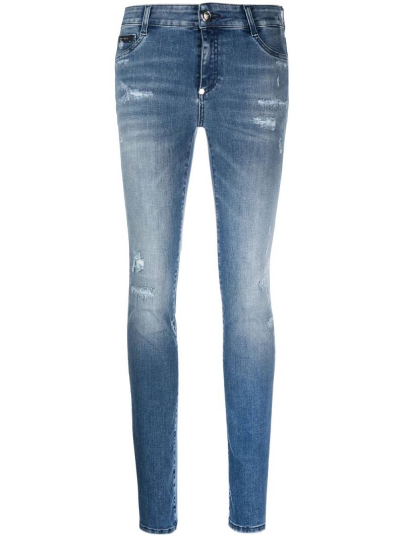 Philipp Plein skull-embroidered ripped skinny jeans - Blue von Philipp Plein