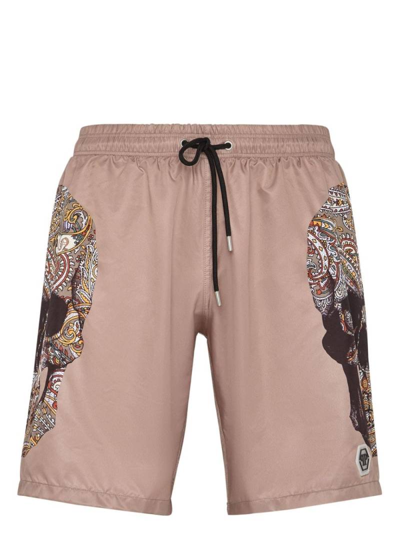 Philipp Plein skull-print drawstring swim shorts - Brown von Philipp Plein