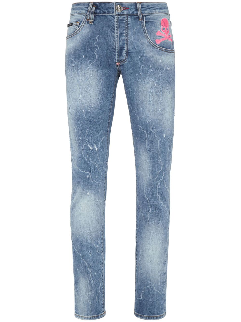 Philipp Plein skull-print straight-leg jeans - Blue von Philipp Plein