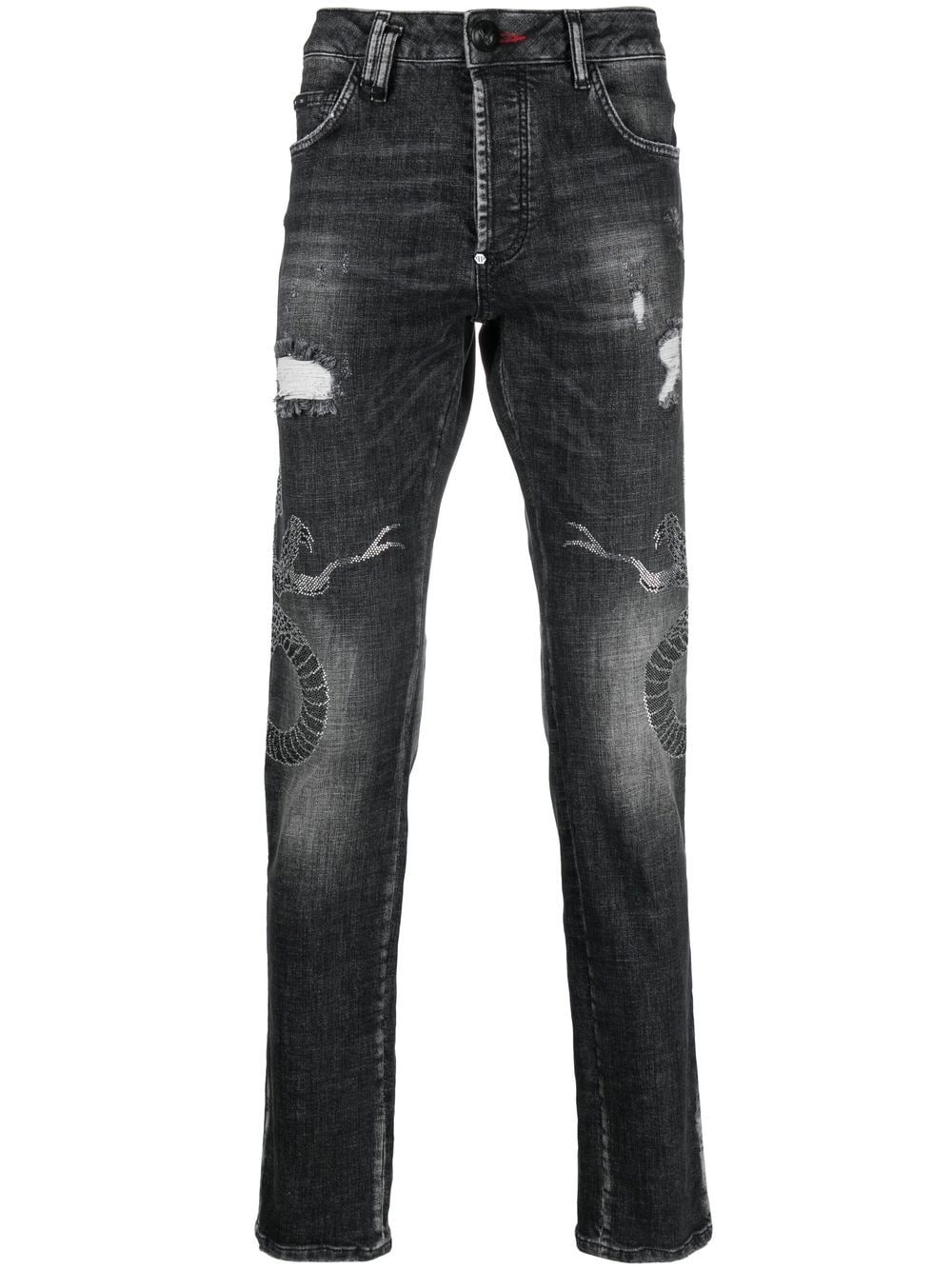 Philipp Plein snake-motif ripped jeans - Grey von Philipp Plein
