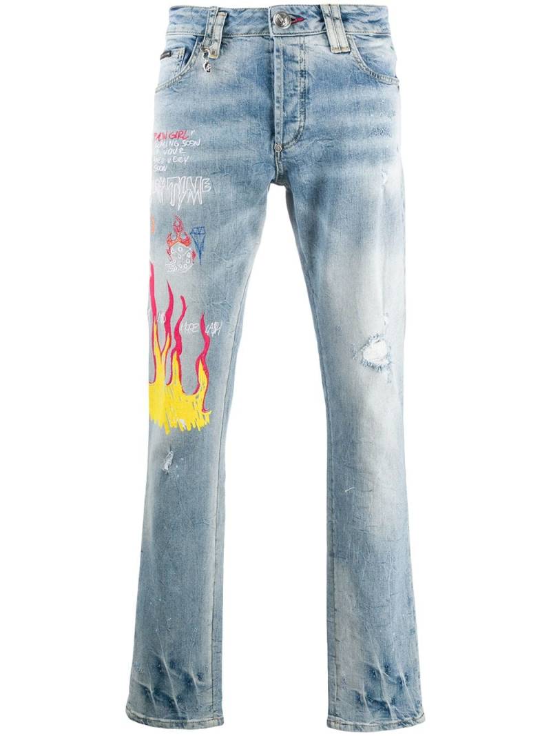 Philipp Plein straight leg graffiti jeans - Blue von Philipp Plein