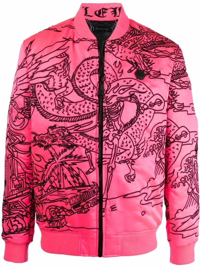 Philipp Plein tattoo-motif embroidered bomber jacket - Pink von Philipp Plein