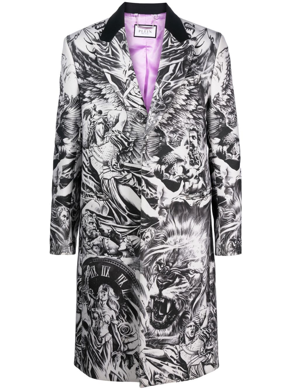 Philipp Plein tattoo-print wool coat - Grey von Philipp Plein