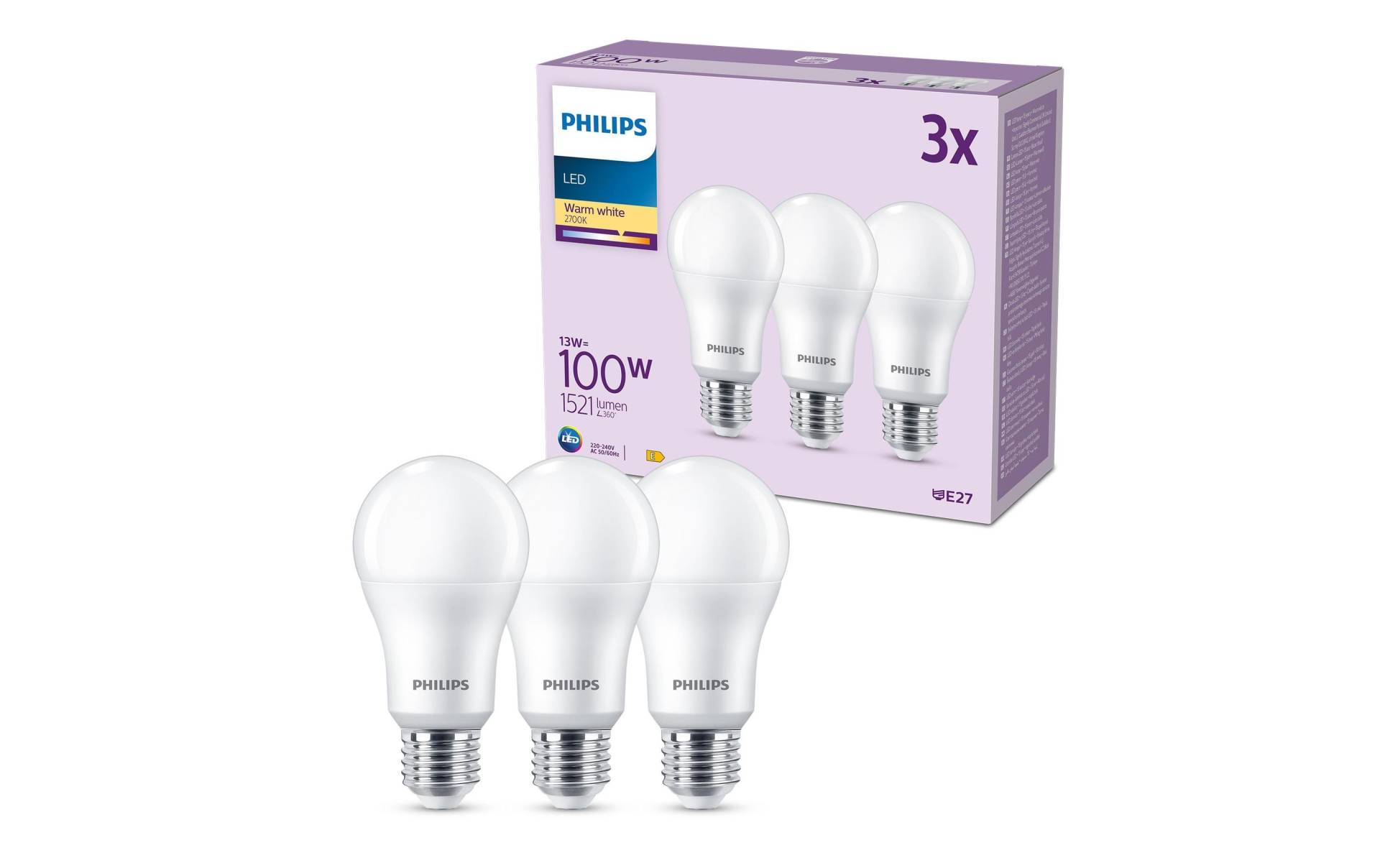 Philips LED-Leuchtmittel »(100W), 13W, E27, War«, E27, Warmweiss von Philips