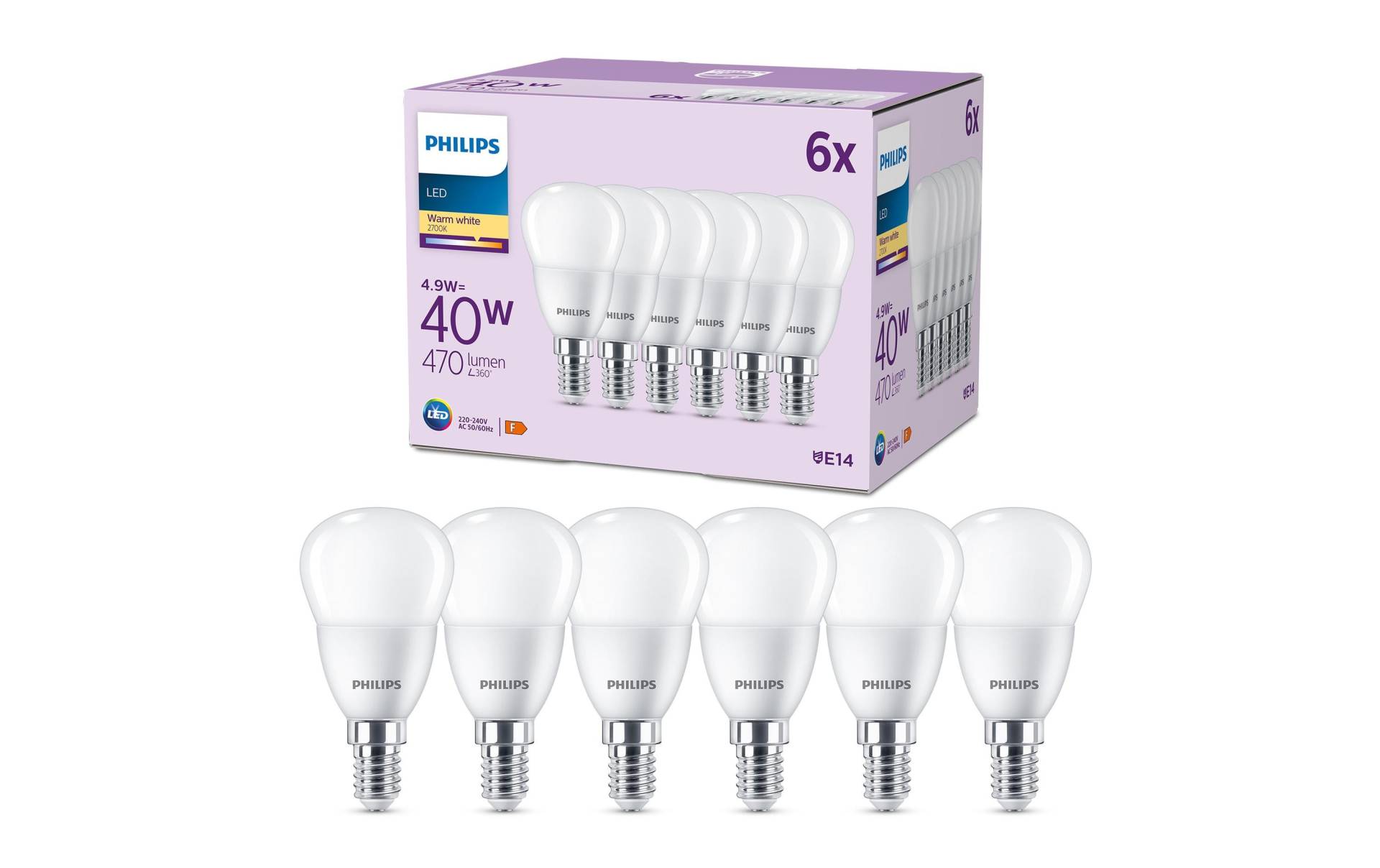 Philips LED-Leuchtmittel »(40W), 4.9W, E14, War«, E14, Warmweiss von Philips