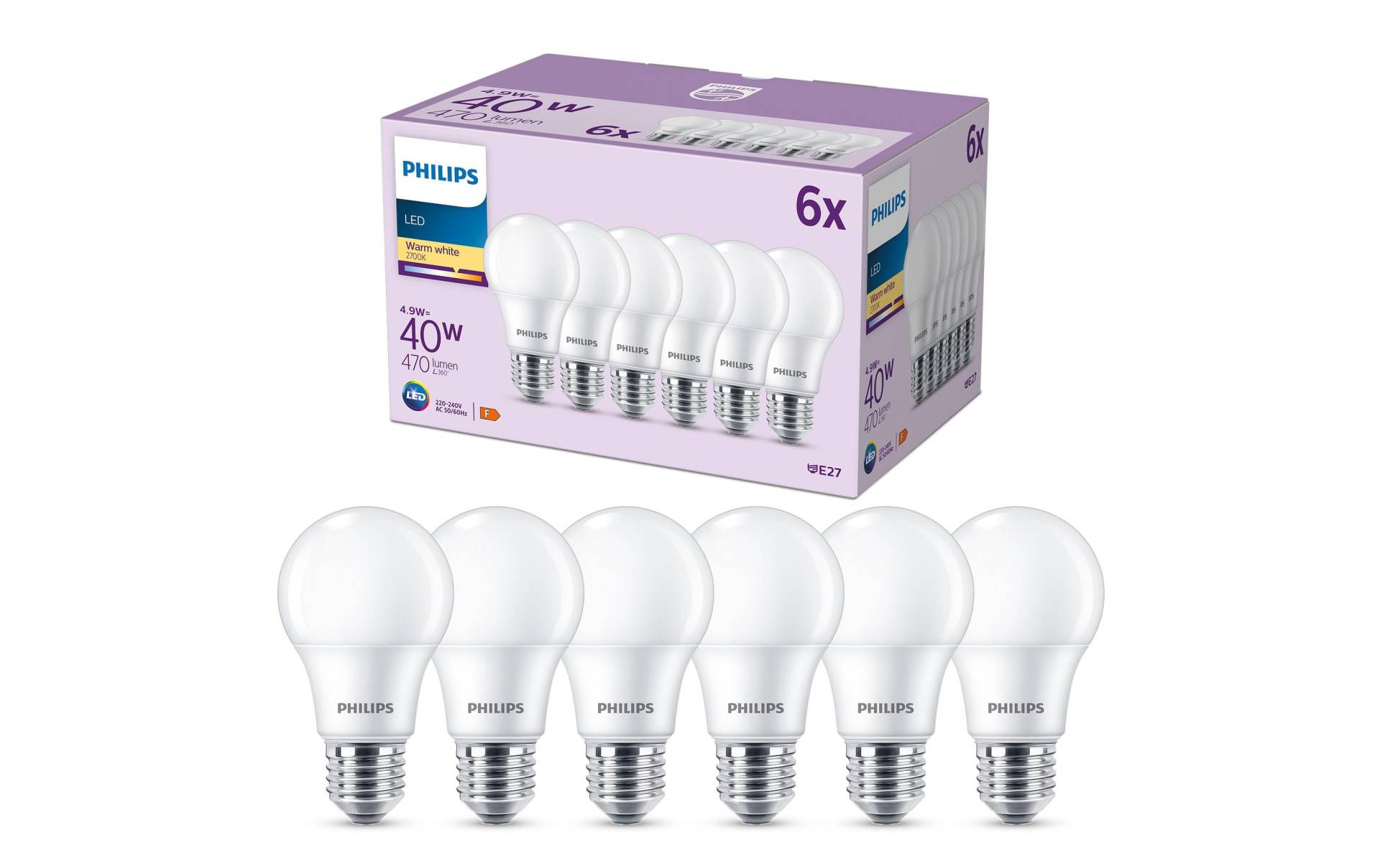Philips LED-Leuchtmittel »(40W), 4.9W, E27, War«, E27, Warmweiss von Philips