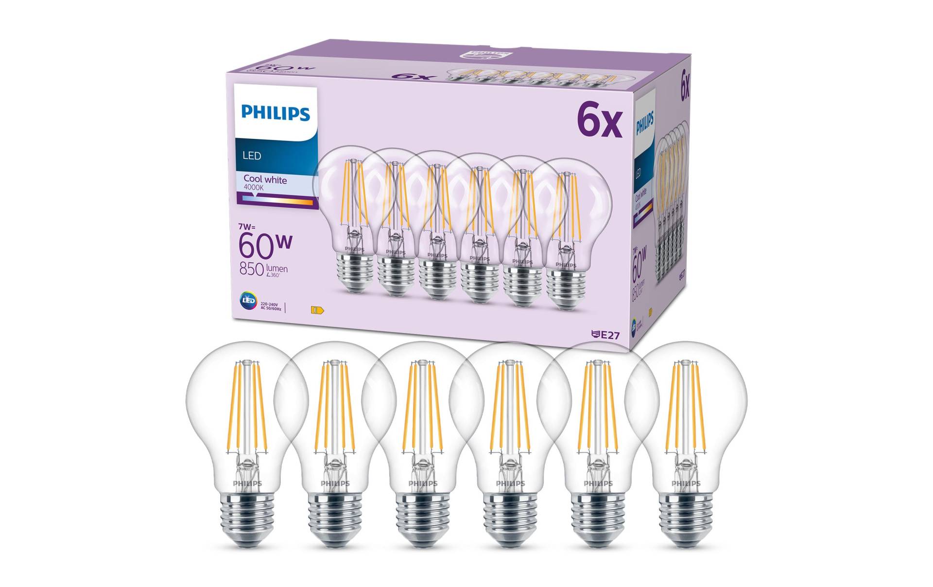 Philips LED-Leuchtmittel »(60W), 7W, E27, Neutr«, E27, Neutralweiss von Philips