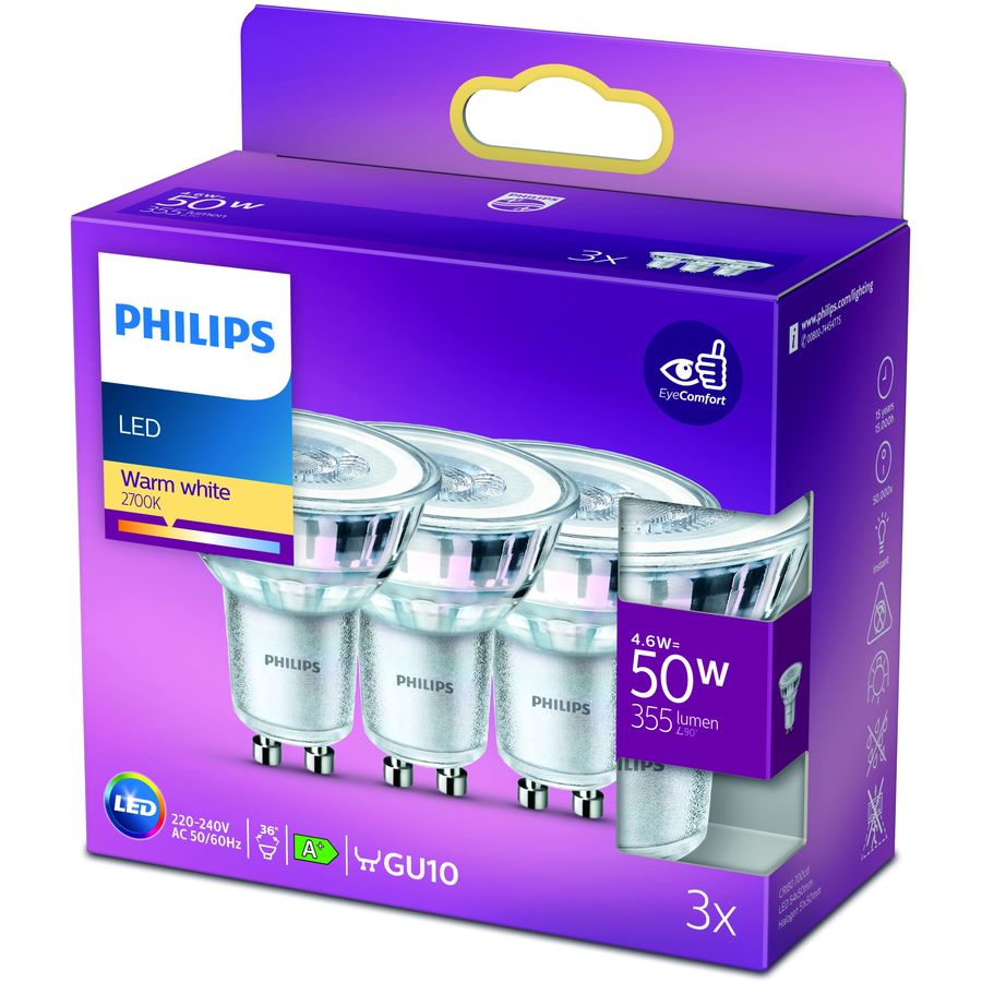 Philips Philips Réflecteur LED GU10 Blanc Chaud 4.6 W 3 Pièces Philips Philips Réflecteur LED GU10 Blanc Chaud 4.6 W 3 Pièces von Philips