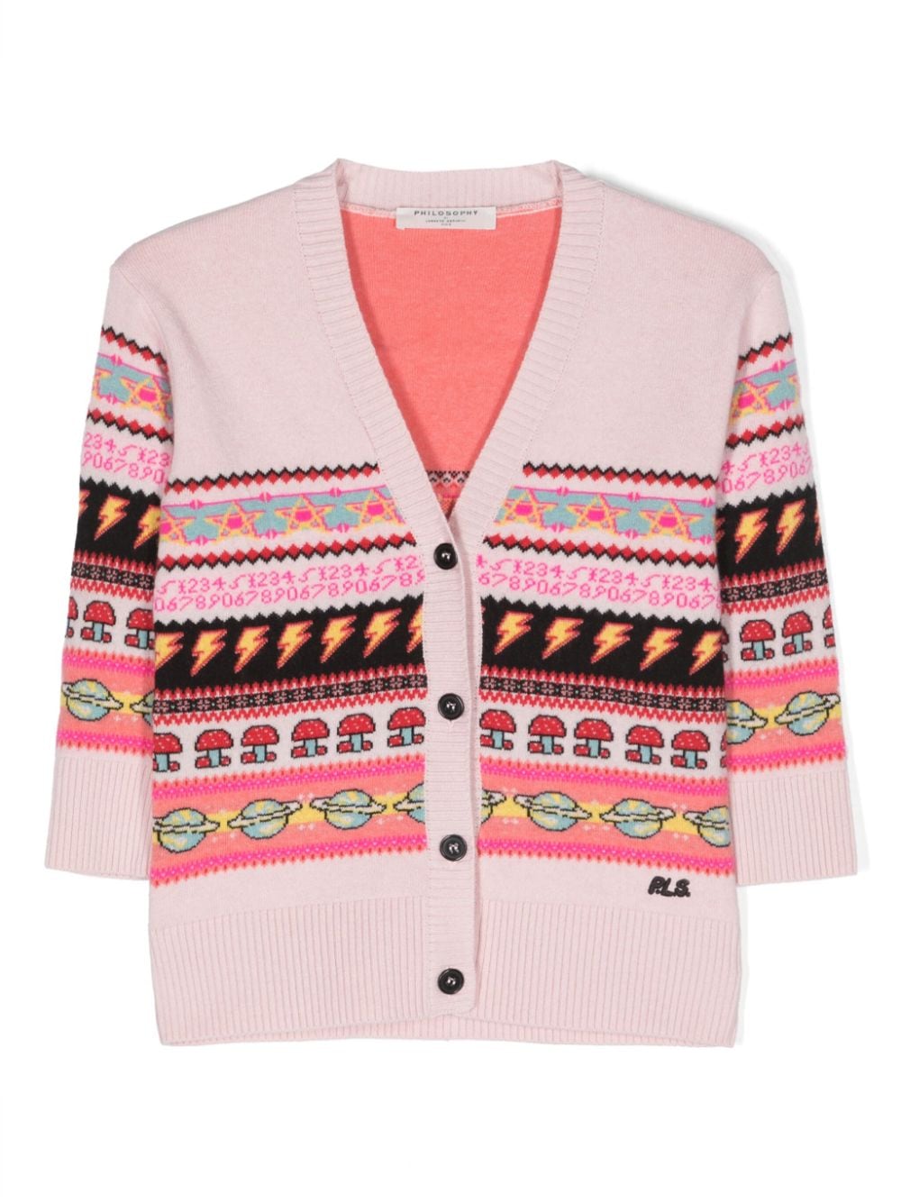 Philosophy Di Lorenzo Serafini Kids fair isle intarsia knit V-neck cardigan - Pink von Philosophy Di Lorenzo Serafini Kids