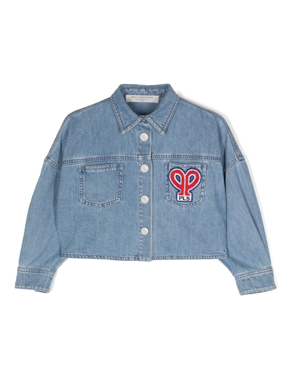 Philosophy Di Lorenzo Serafini Kids logo-embroidered cropped denim jacket - Blue von Philosophy Di Lorenzo Serafini Kids