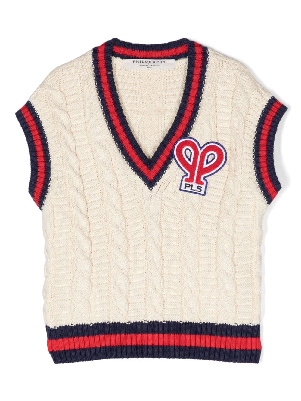 Philosophy Di Lorenzo Serafini Kids logo-patch cable-knit vest - White von Philosophy Di Lorenzo Serafini Kids