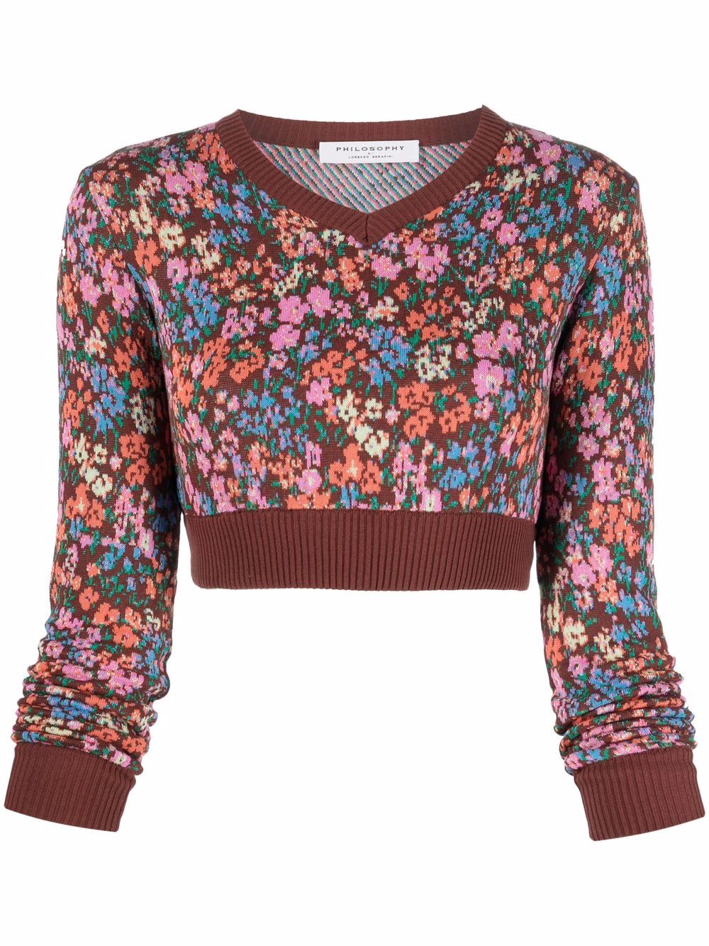 Philosophy Di Lorenzo Serafini floral-motif cropped sweater - Brown von Philosophy Di Lorenzo Serafini