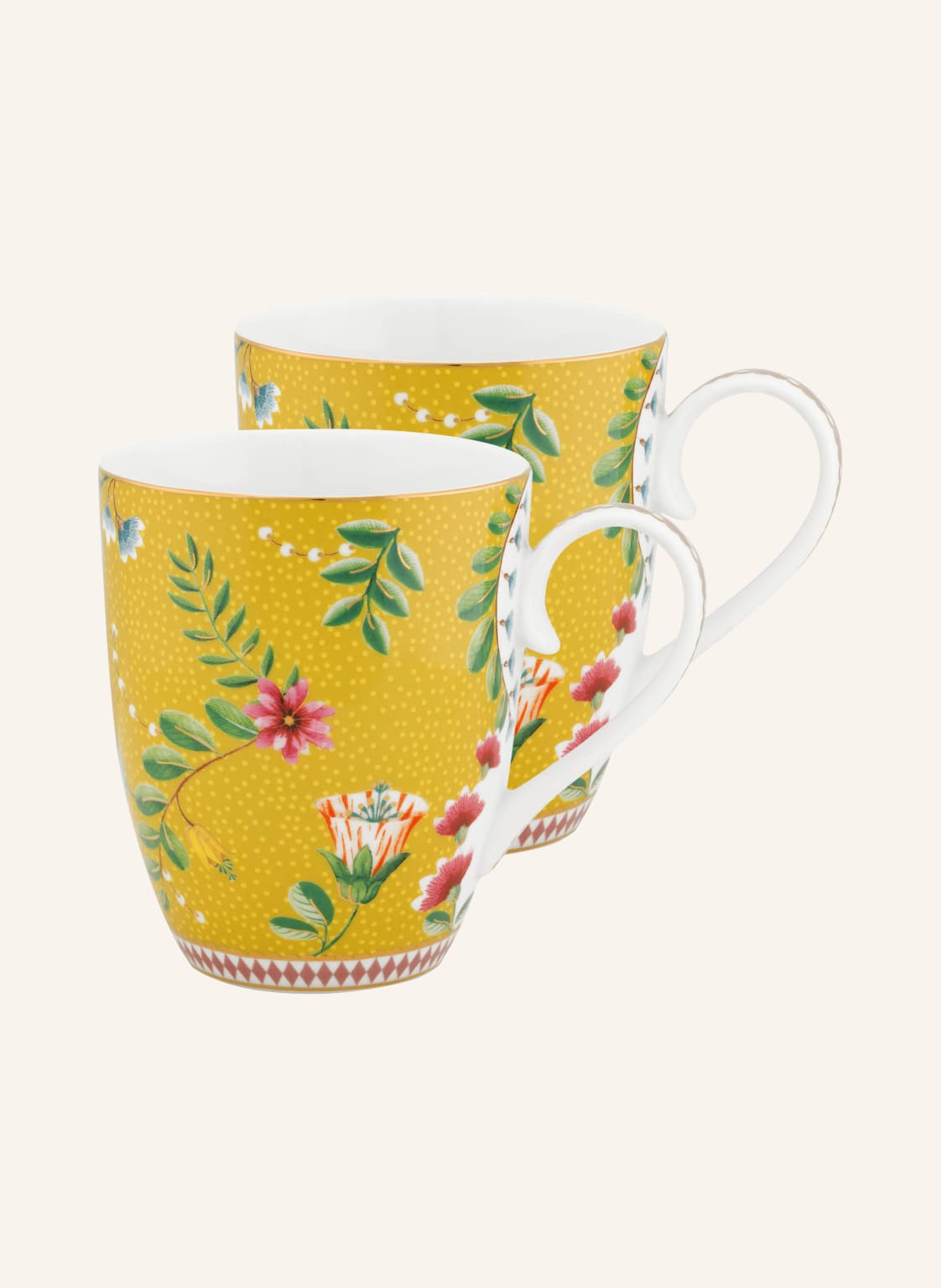 Pip Studio 2er-Set Henkelbecher Jolie Flowers Large gelb von PiP Studio