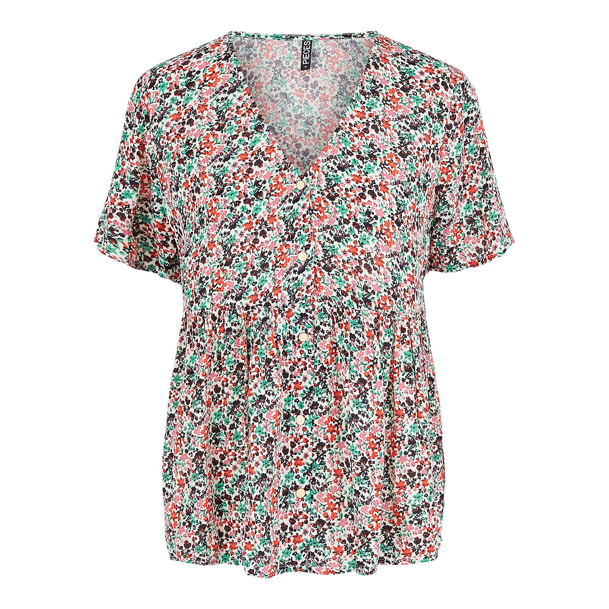 Bluse mit V-Ausschnitt und Printmuster von Pieces