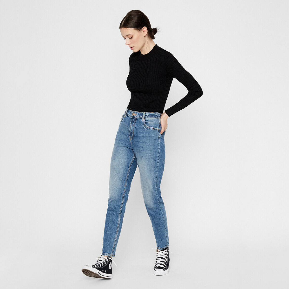 High-Waist-Jeans, Mom-Fit von Pieces