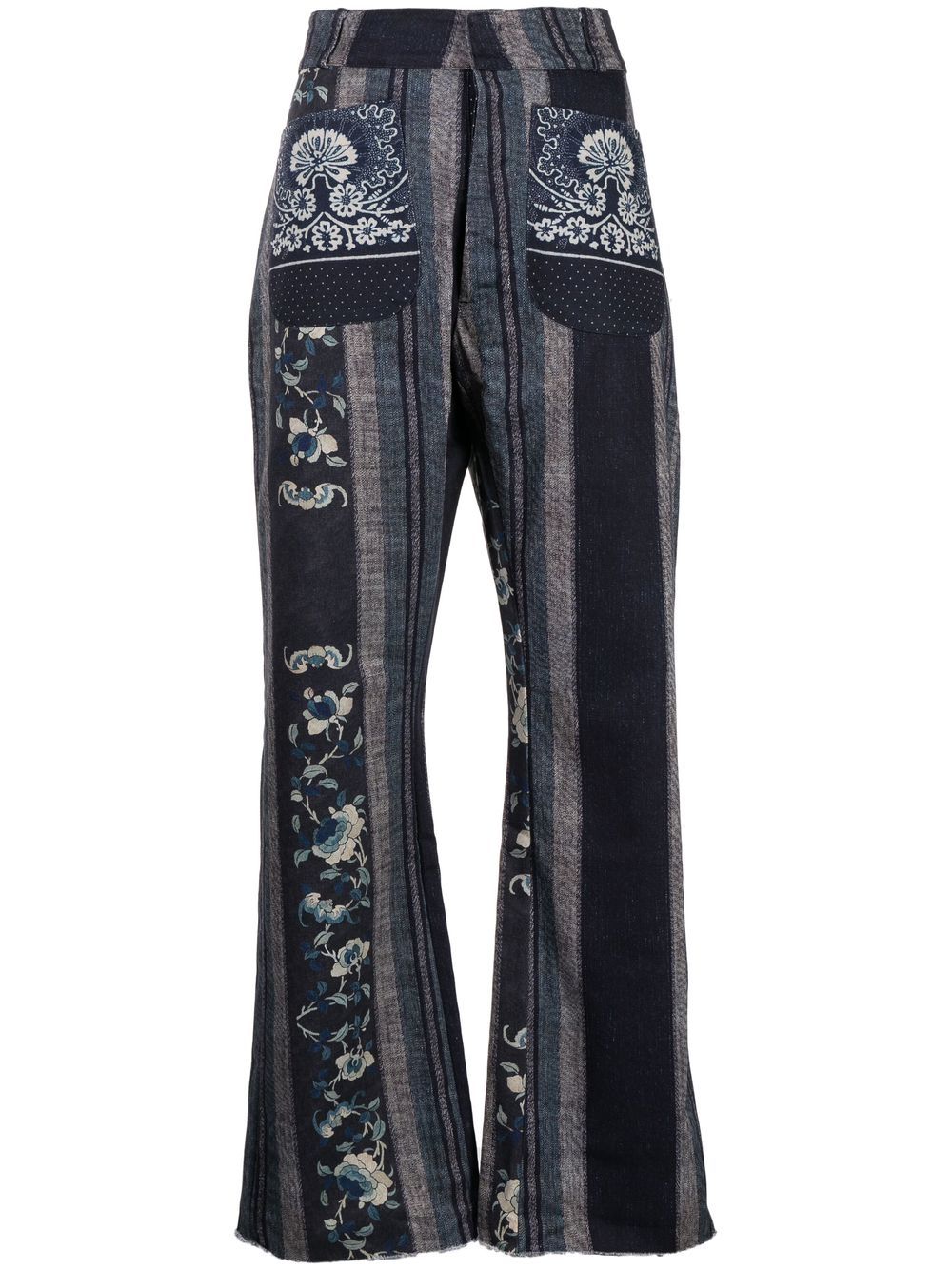 Pierre-Louis Mascia botanical-print flared trousers - Blue von Pierre-Louis Mascia