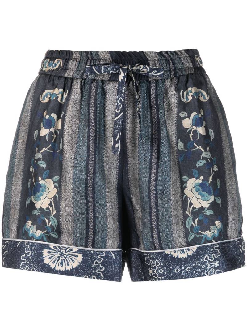 Pierre-Louis Mascia graphic floral print silk shorts - Blue von Pierre-Louis Mascia