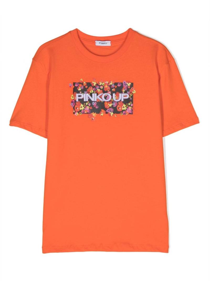 Pinko Kids embroidered-logo cotton T-shirt - Orange von Pinko Kids