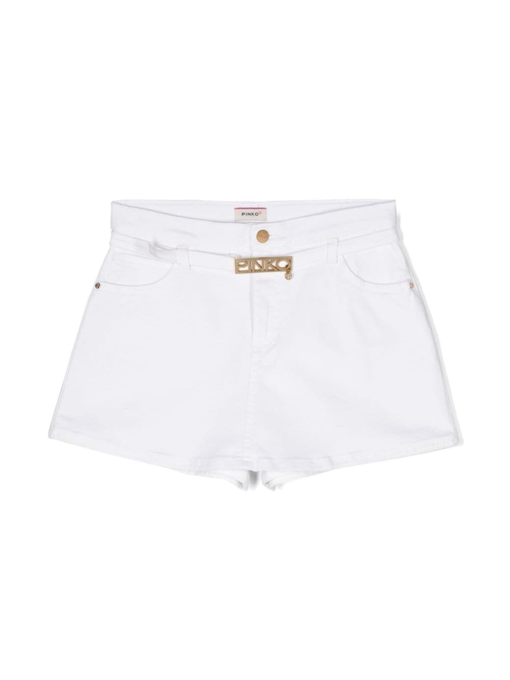 Pinko Kids logo-buckle denim shorts - White von Pinko Kids