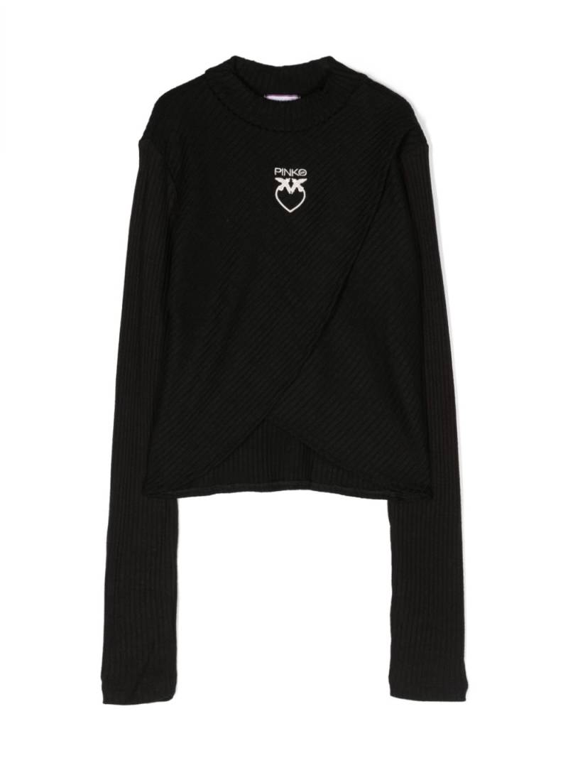 Pinko Kids logo-embroidered ribbed jumper - Black von Pinko Kids