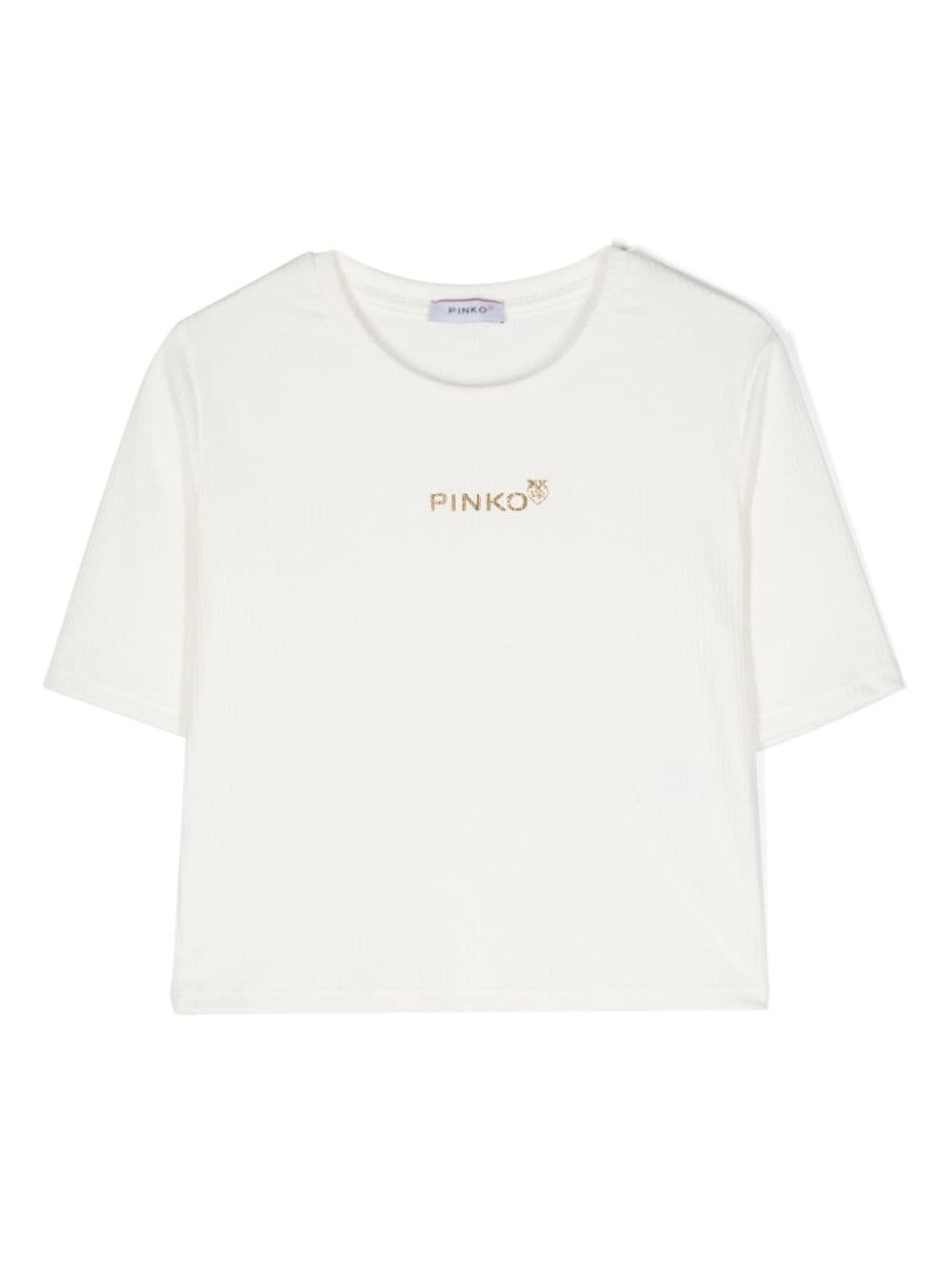 Pinko Kids logo-print ribbed T-shirt - Neutrals von Pinko Kids