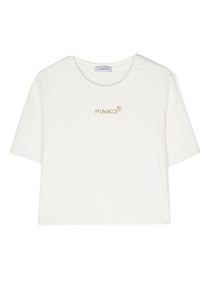 Pinko Kids logo-print ribbed T-shirt - Neutrals von Pinko Kids