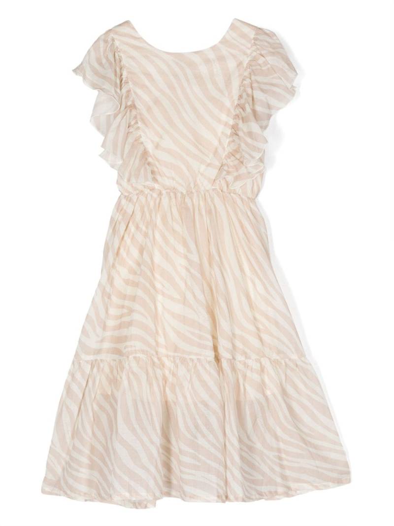 Pinko Kids zebra-print ruffled dress - Neutrals von Pinko Kids