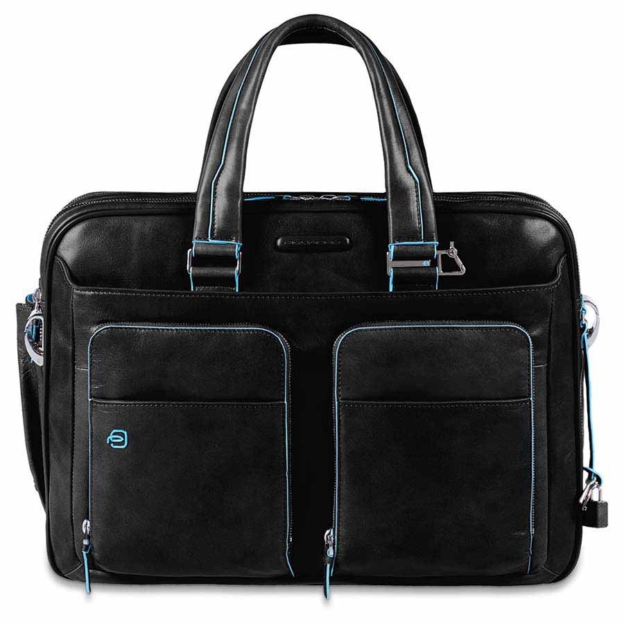 Blue Square – erweiterbare Kurzgrifflaptoptasche mit iPad/iPad®Air-Fach in schwarz von Piquadro