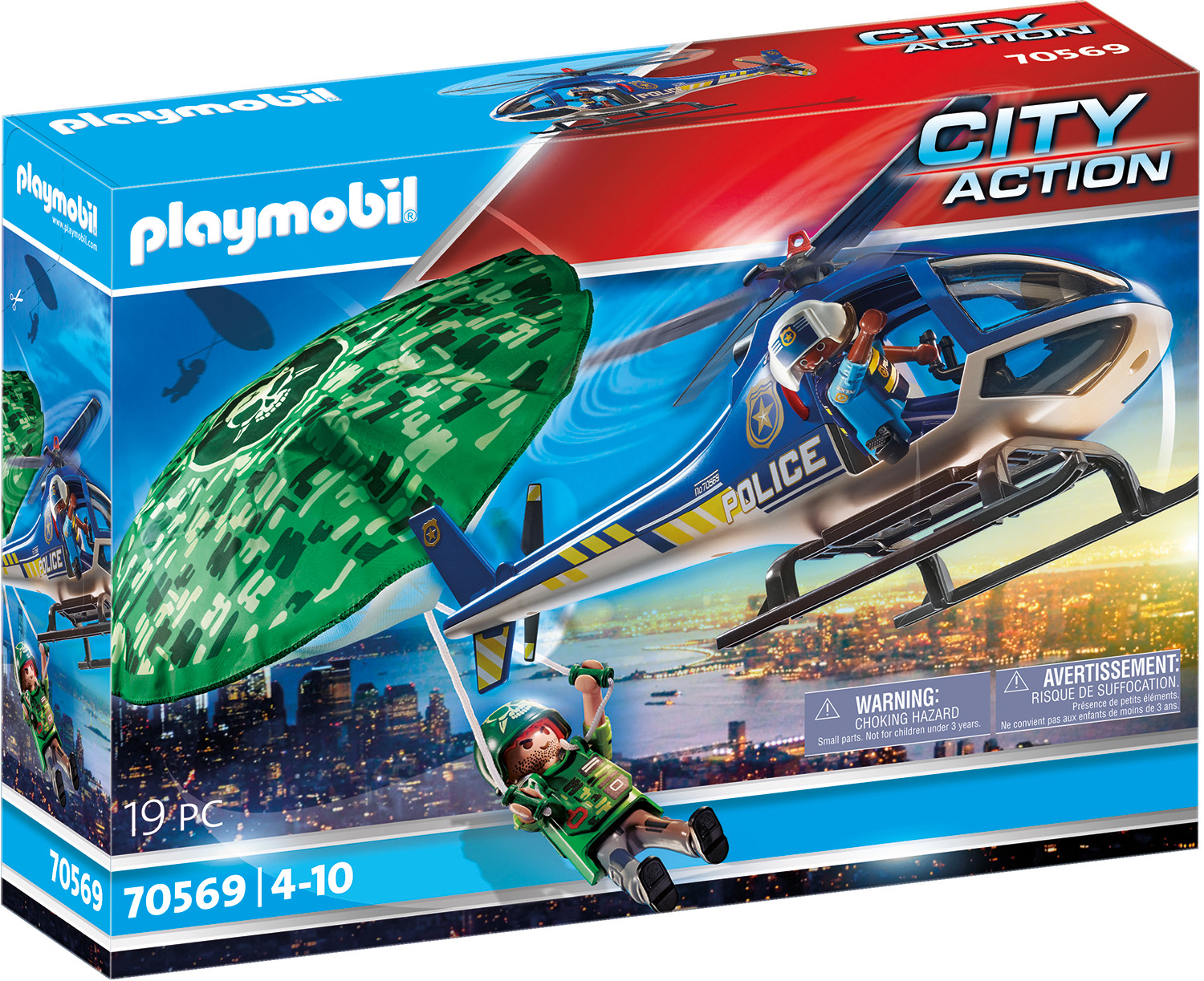Playmobil® Konstruktions-Spielset »Polizei-Hubschrauber: Fallschirm-Verfolgung (70569), City Action«, (19 St.) von Playmobil®