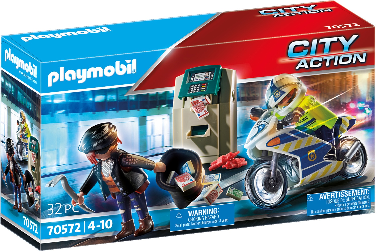 Playmobil® Konstruktions-Spielset »Polizei-Motorrad: Verfolgung des Geldräubers (70572), City Action«, (32 St.), Made in Europe von Playmobil®
