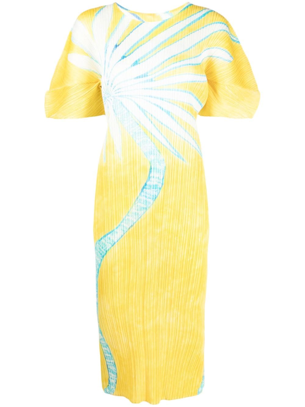 Pleats Please Issey Miyake floral-print pleated midi dress - Yellow von Pleats Please Issey Miyake