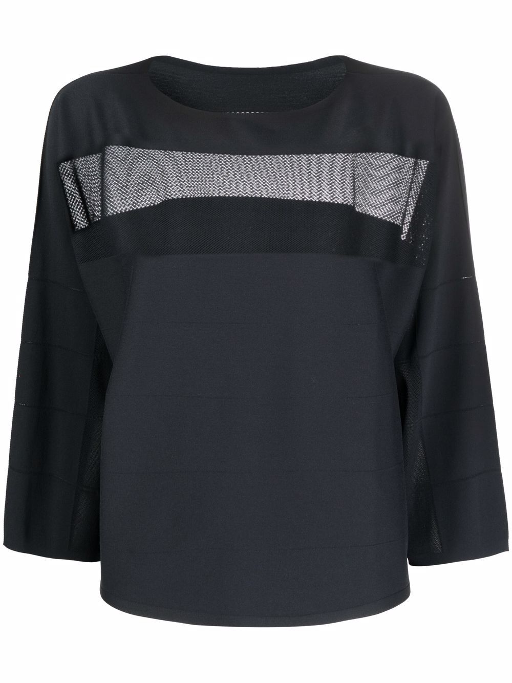 Pleats Please Issey Miyake mesh-panel cropped blouse - Black von Pleats Please Issey Miyake