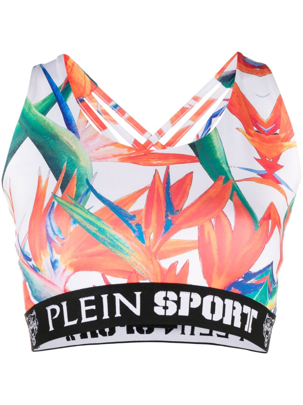 Plein Sport botanical-print jogging bra - White von Plein Sport