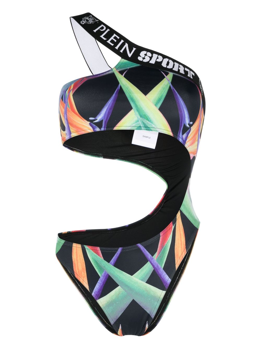 Plein Sport graphic-print one-shoulder swimsuit - Black von Plein Sport