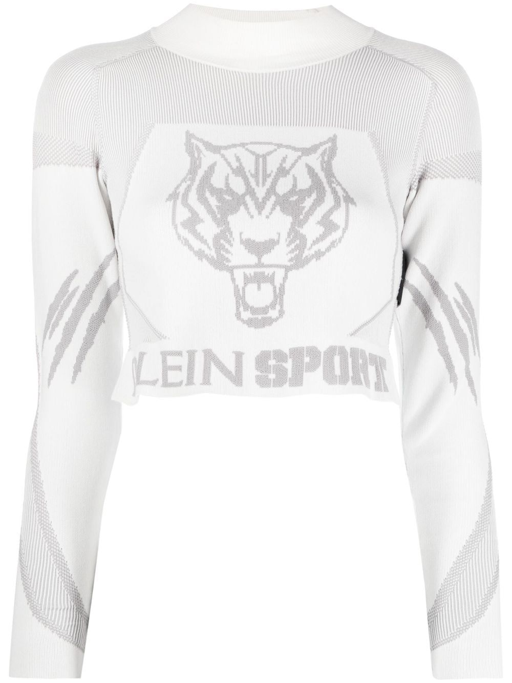 Plein Sport jacquard long-sleeved knitted crop top - White von Plein Sport