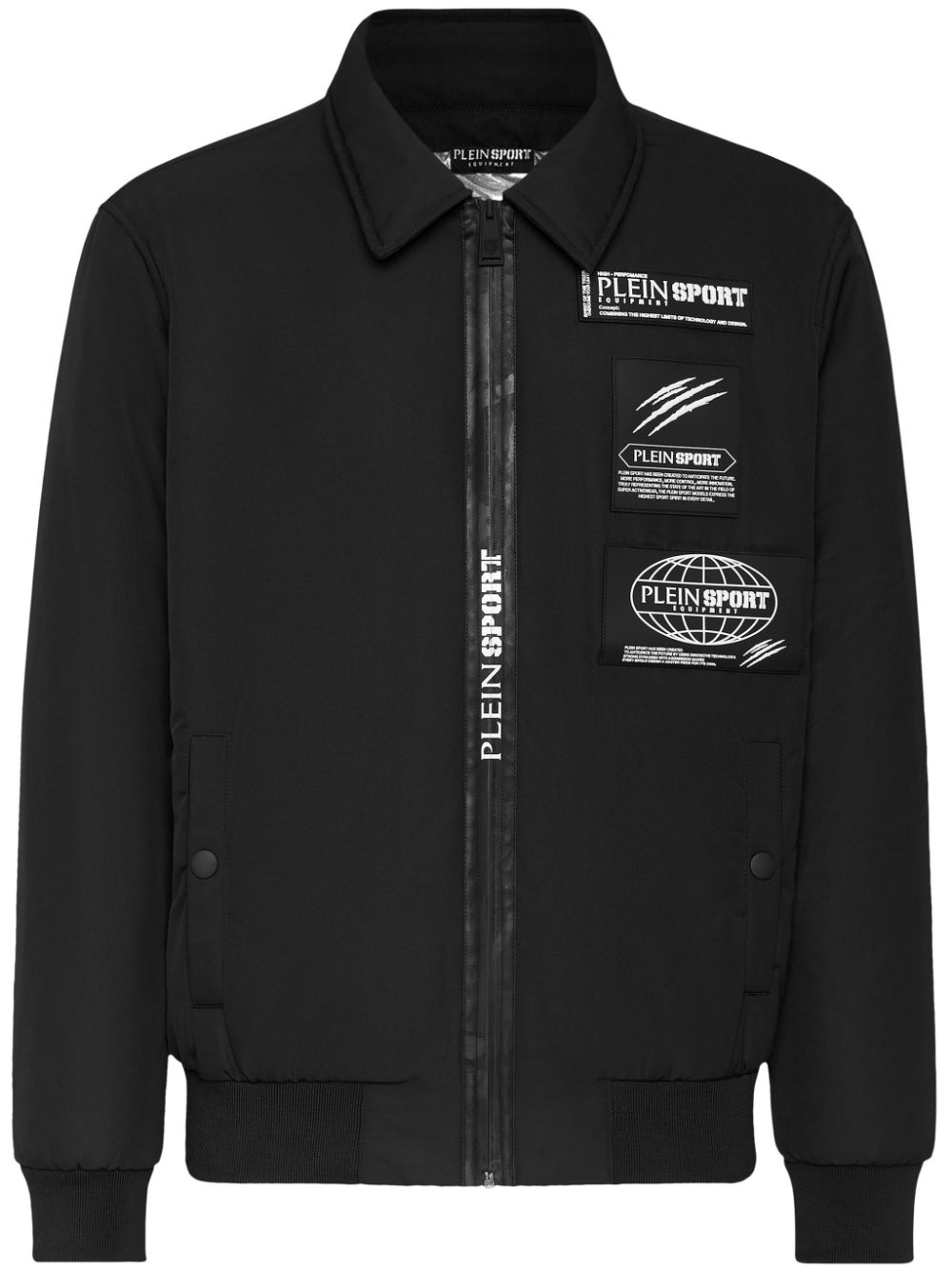 Plein Sport logo-patch matte-finish bomber jacket - Black von Plein Sport