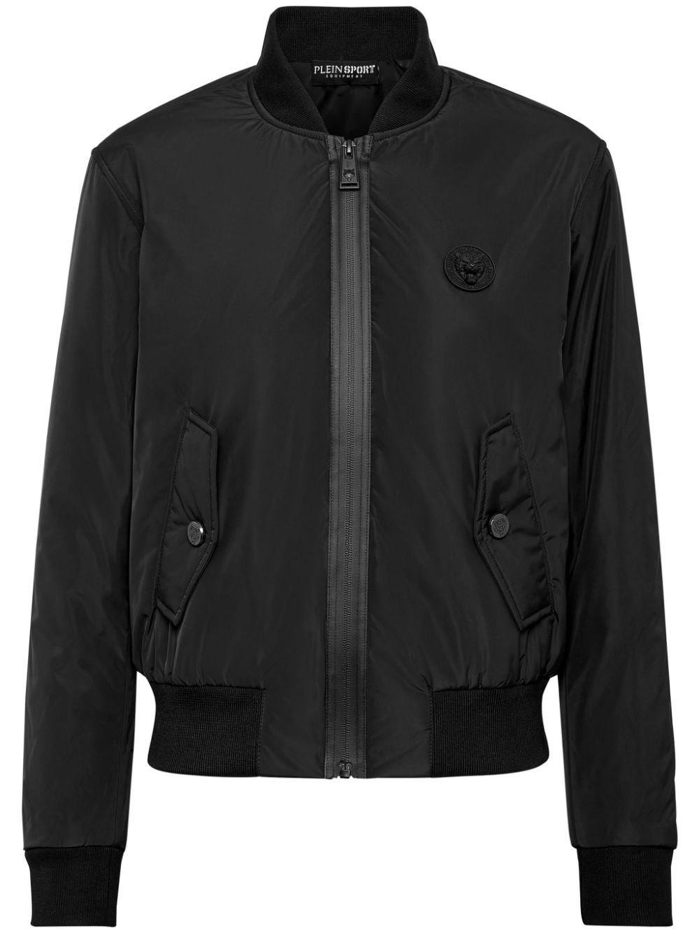 Plein Sport logo-patch zip-up bomber jacket - Black von Plein Sport