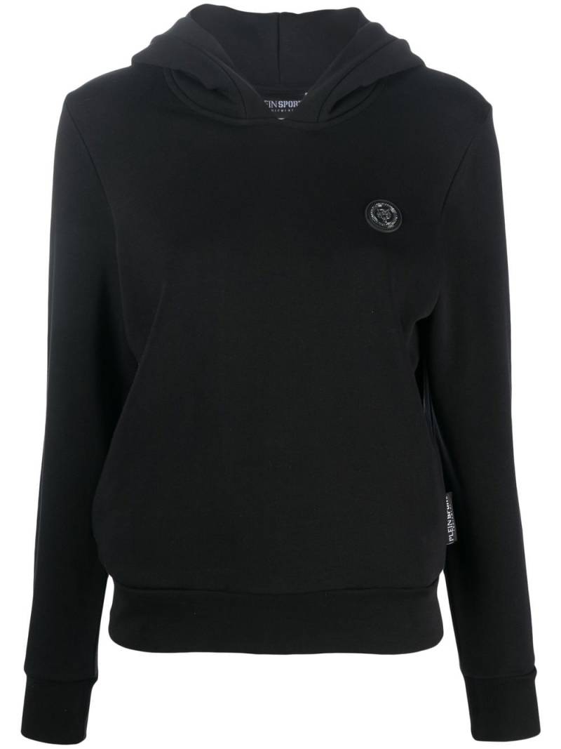 Plein Sport logo-plaque cotton hoodie - Black von Plein Sport