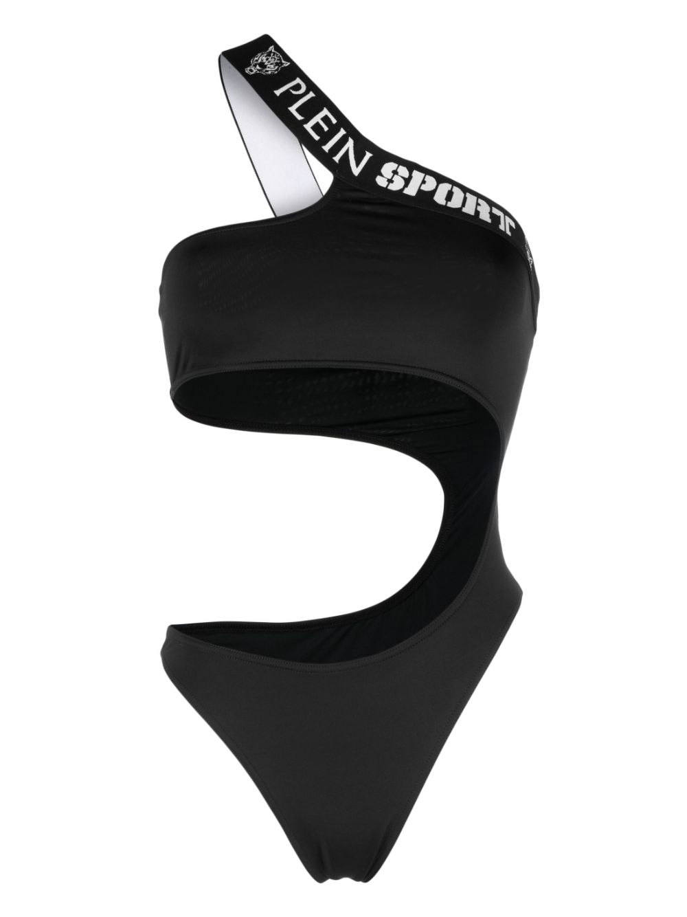 Plein Sport logo-tape one-shoulder swimsuit - Black von Plein Sport