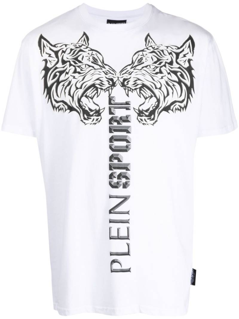 Plein Sport logo tiger-print T-shirt - White von Plein Sport