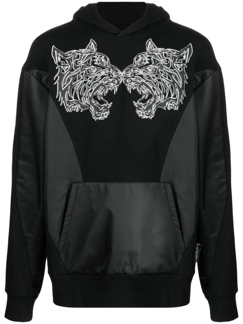 Plein Sport tiger-print panelled hoodie - Black von Plein Sport