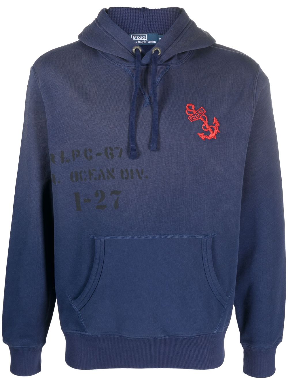 Polo Ralph Lauren anchor-embroidered cotton-blend hoodie - Blue von Polo Ralph Lauren