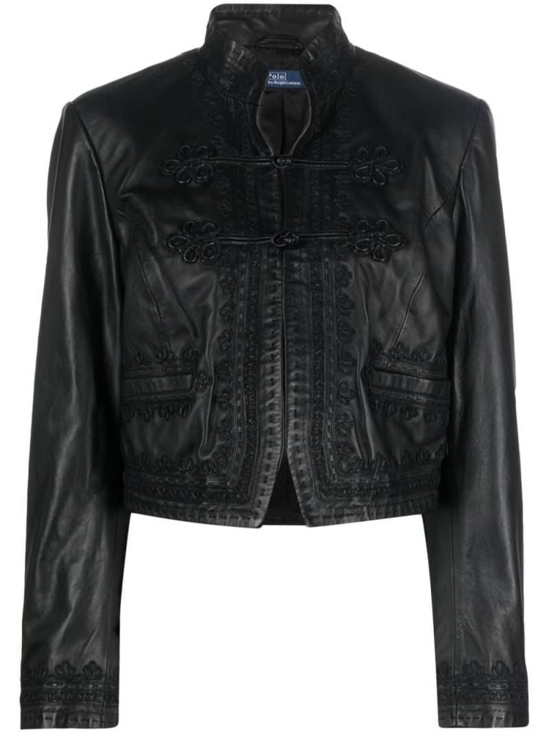 Polo Ralph Lauren embroidered cropped leather jacket - Black von Polo Ralph Lauren