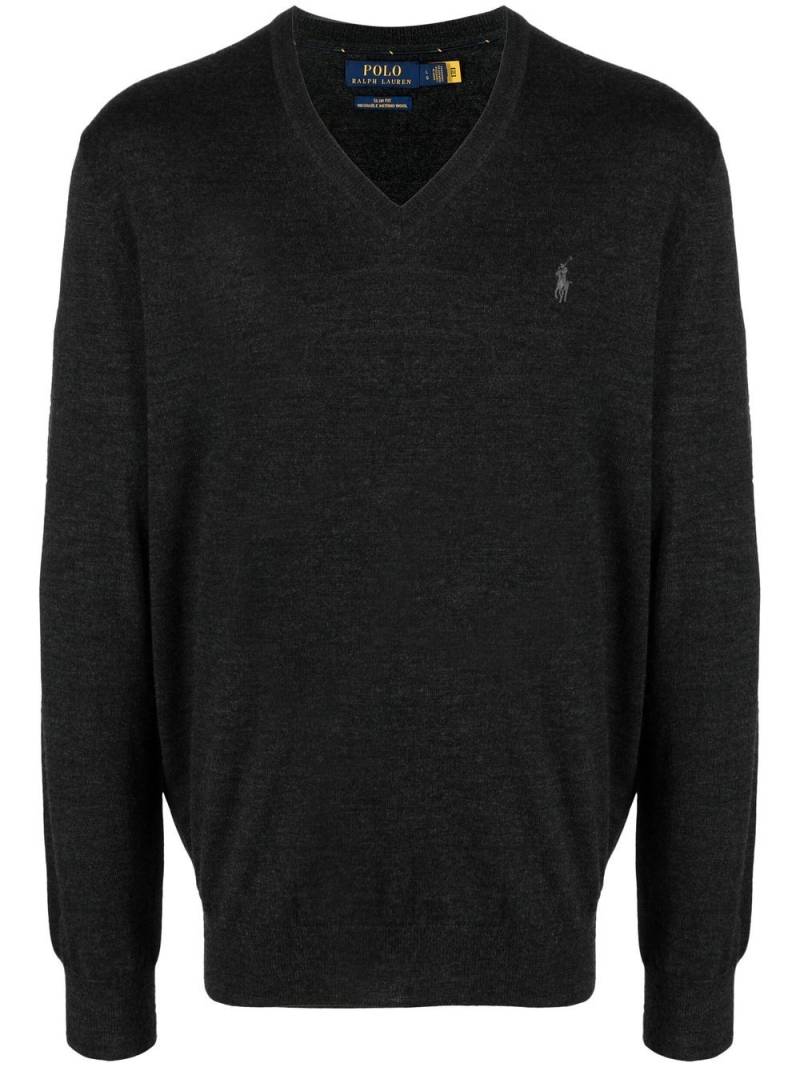 Polo Ralph Lauren embroidered-logo V-neck sweater - Grey von Polo Ralph Lauren