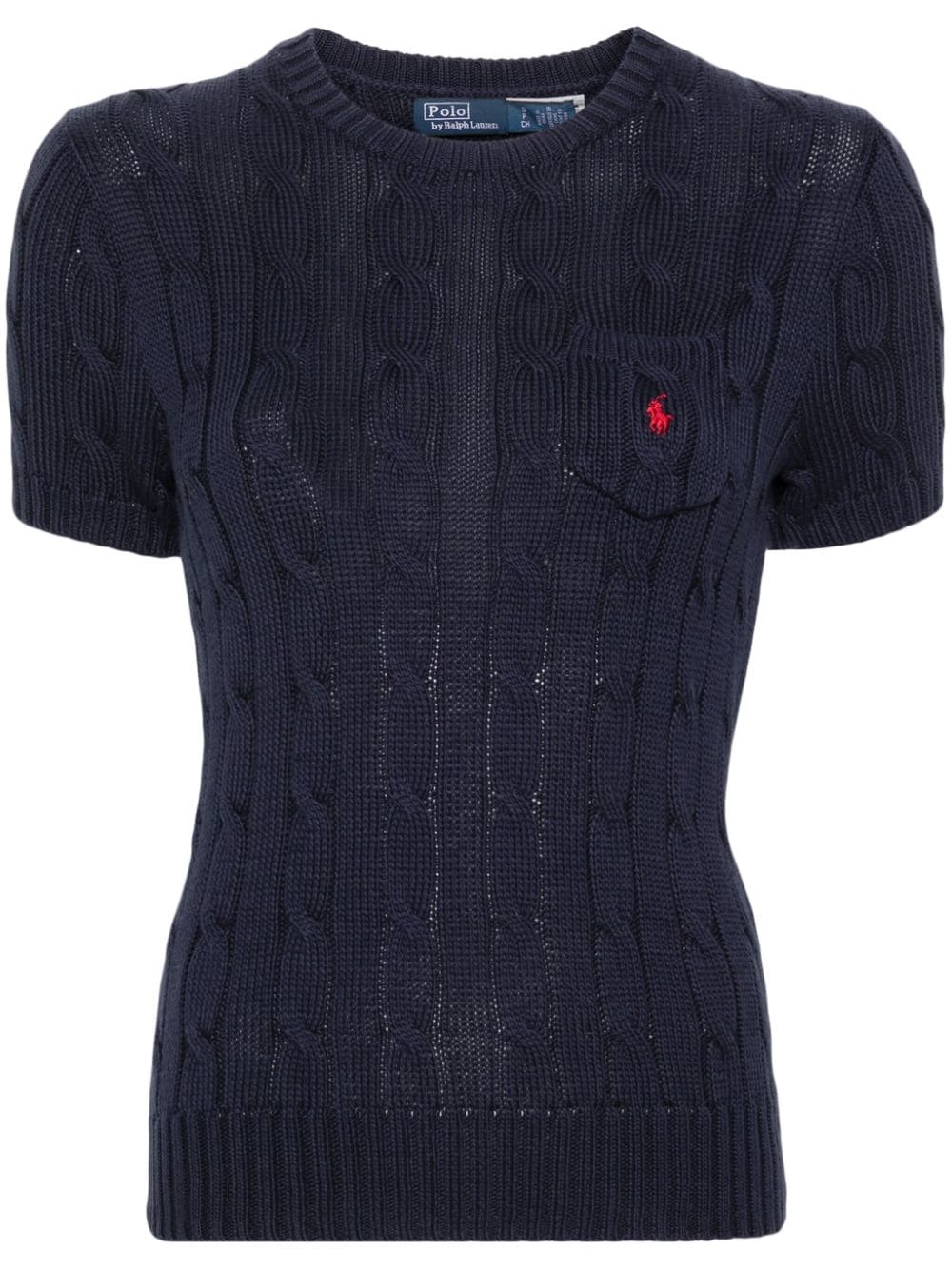 Polo Ralph Lauren embroidered-logo cable-knit T-shirt - Blue von Polo Ralph Lauren