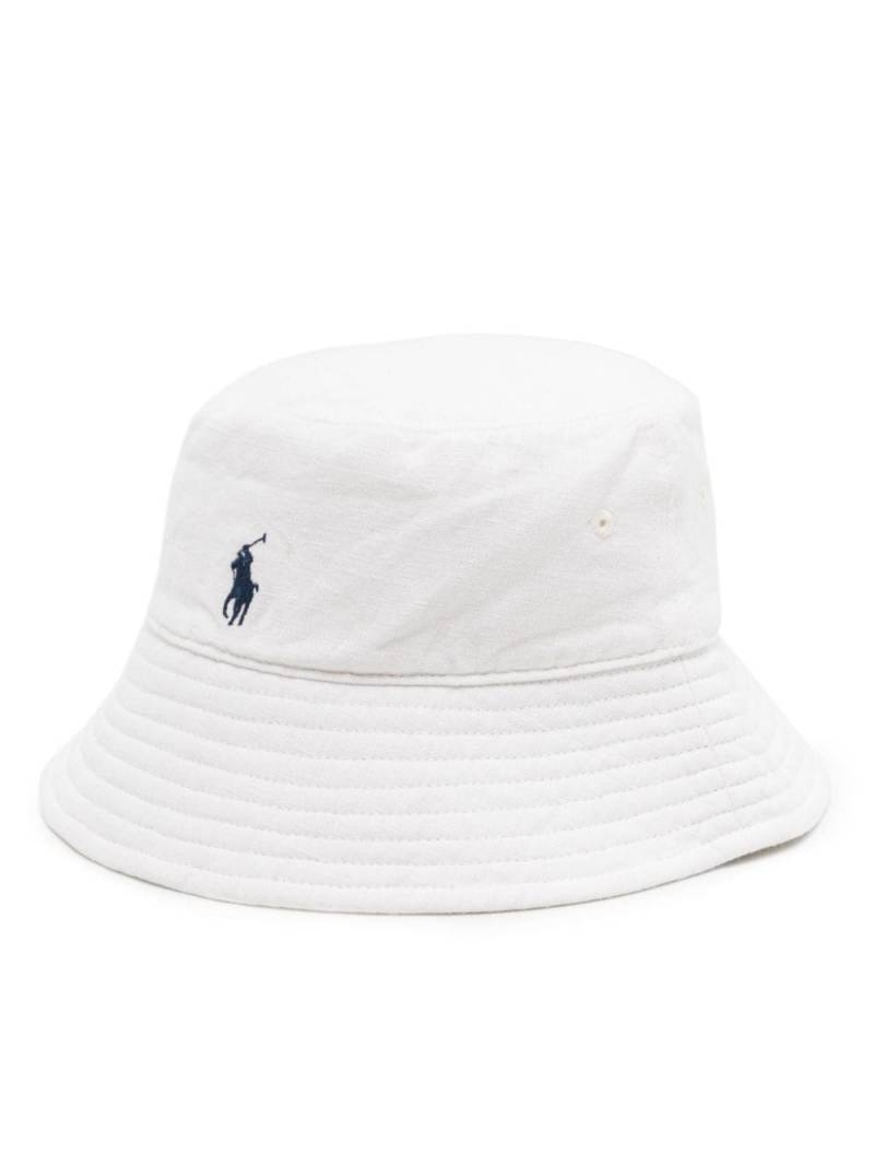 Polo Ralph Lauren embroidered-logo linen bucket hat - White von Polo Ralph Lauren