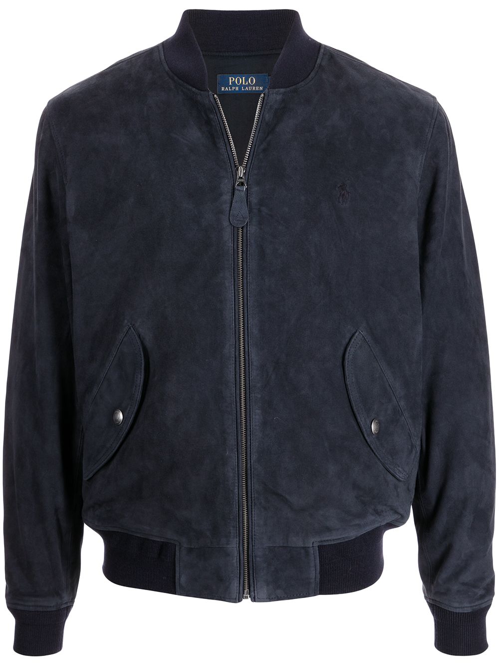 Polo Ralph Lauren embroidered-logo suede bomber jacket - Blue von Polo Ralph Lauren