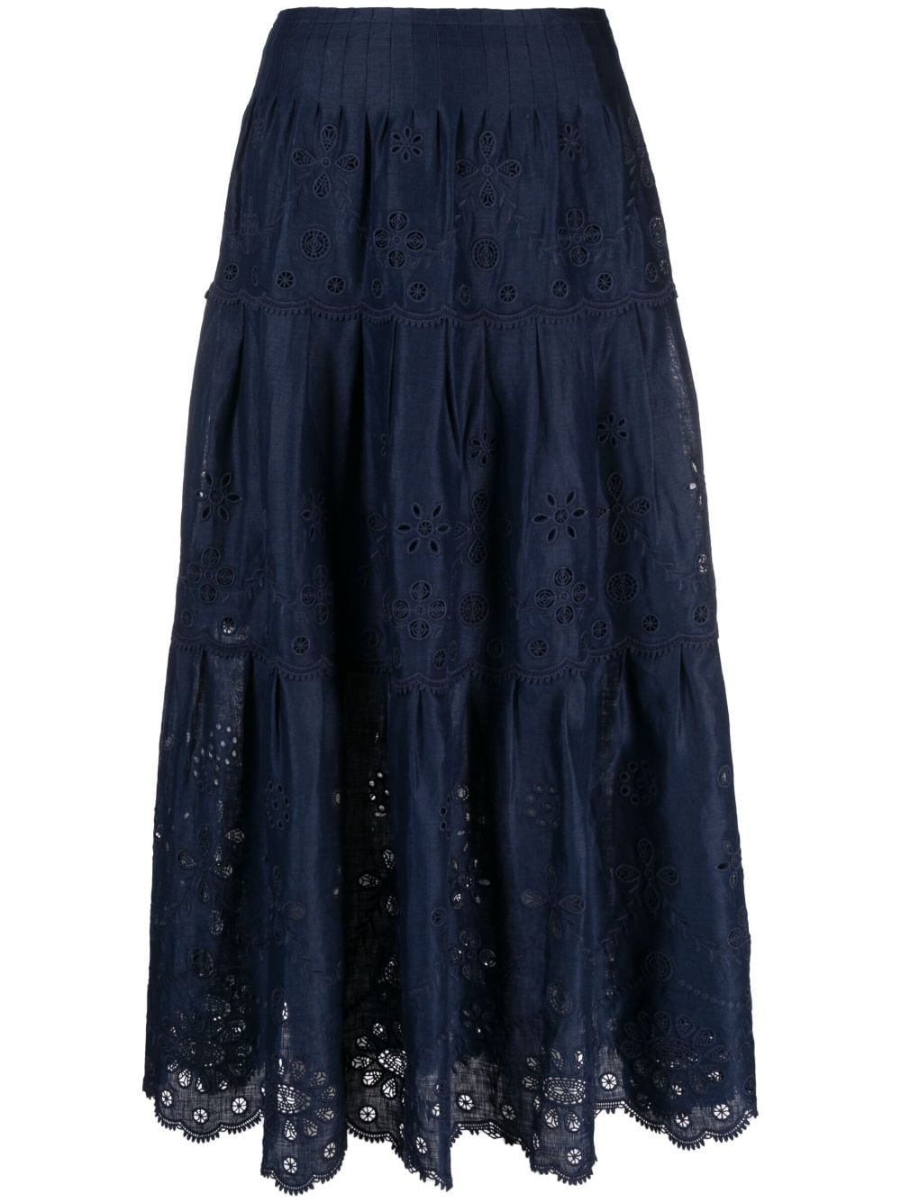 Polo Ralph Lauren eyelet-embroidered tiered midi skirt - Blue von Polo Ralph Lauren